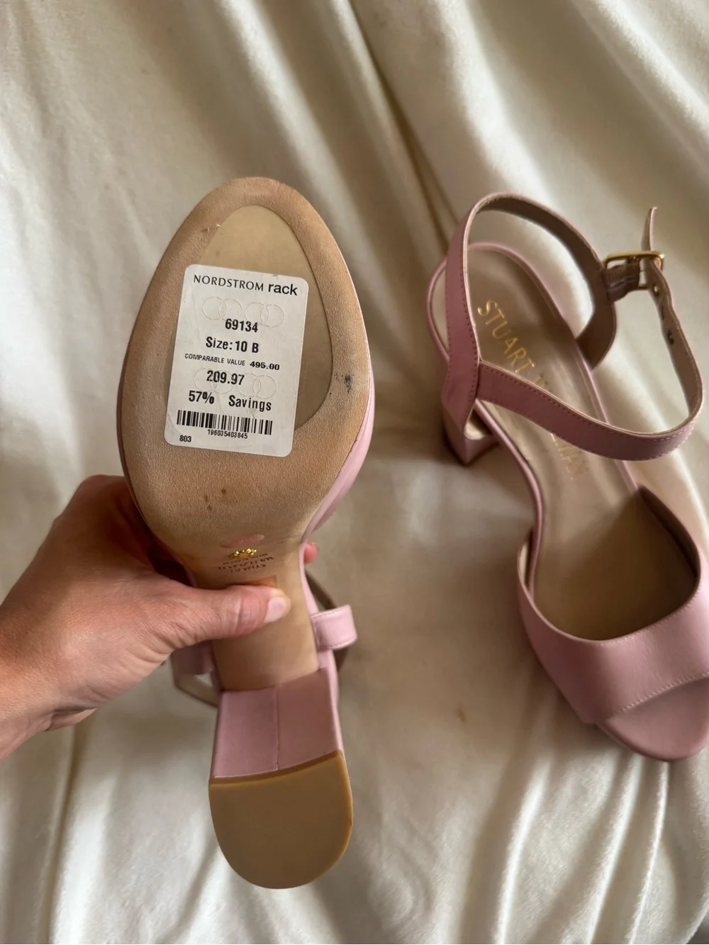 Stuart Weitzman pink leather Ryder platform sandal